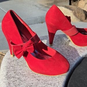 PazzCe Sz 9 Mary Jane Red Bow Heels Platform Pumps Ladies High Heeled